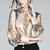 Elegant Women’s Satin Blouse with Artistic Prints